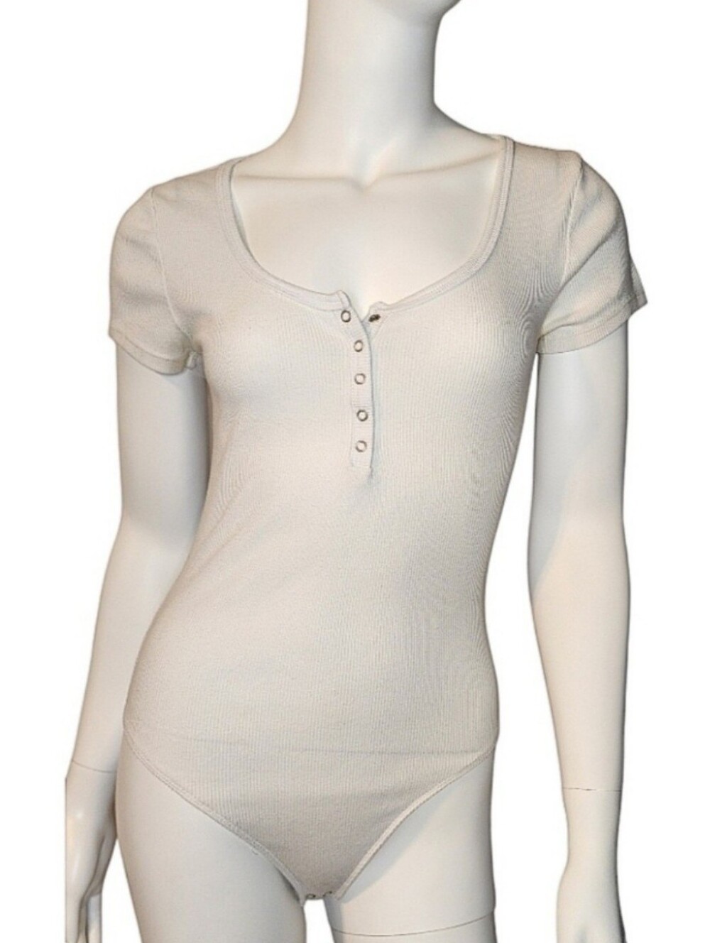 Abercrombie & Fitch White Ribbed Henley Snap-Front Short Sleeve Bodysuit Size XS